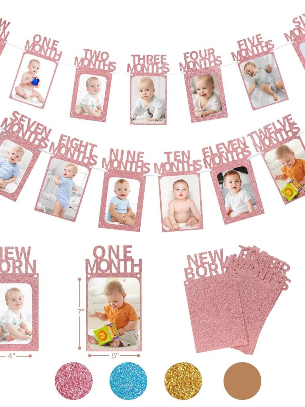 1st Birthday Photo Banner, First Birthday Decorations for Girl, Bling Pink